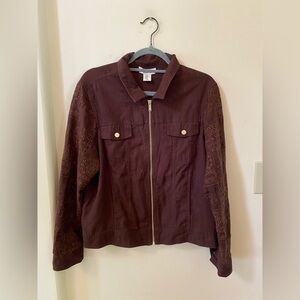Rachel Zoe Brown Linen Blend Eyelet Sleeve Utility Jacket XL